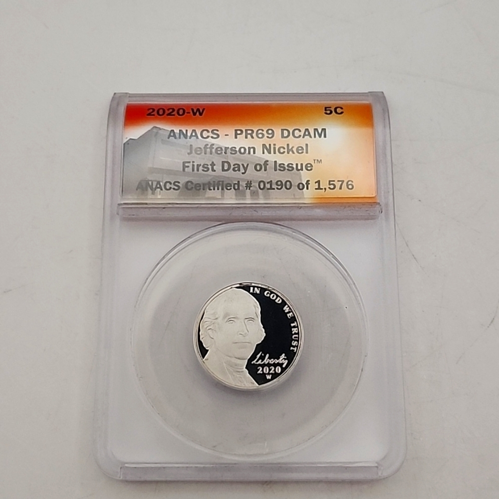 2020-W ANACS Jefferson Nickel PR69 DCAM First Day of Issue NWT